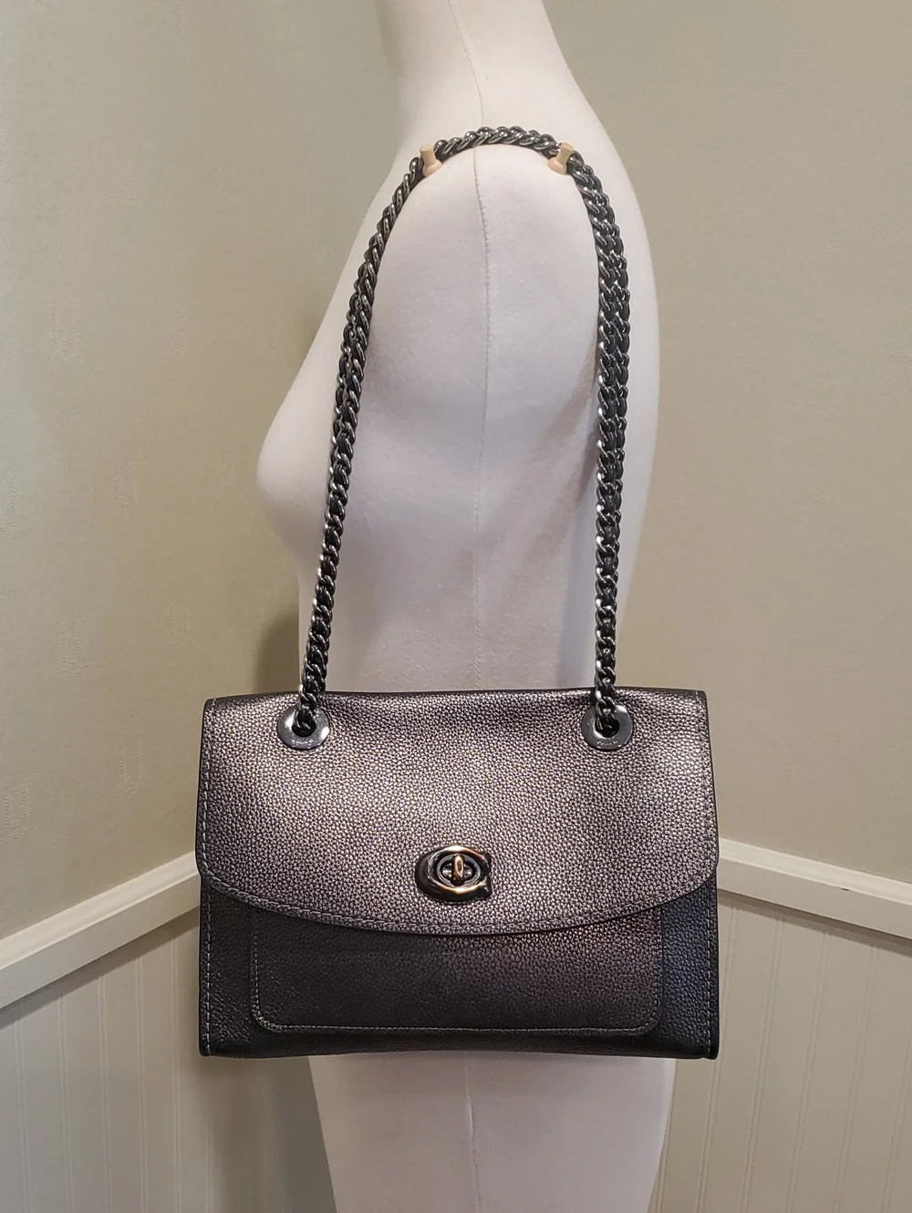 Coach Parker Shoulder Bag Metallic Graphite